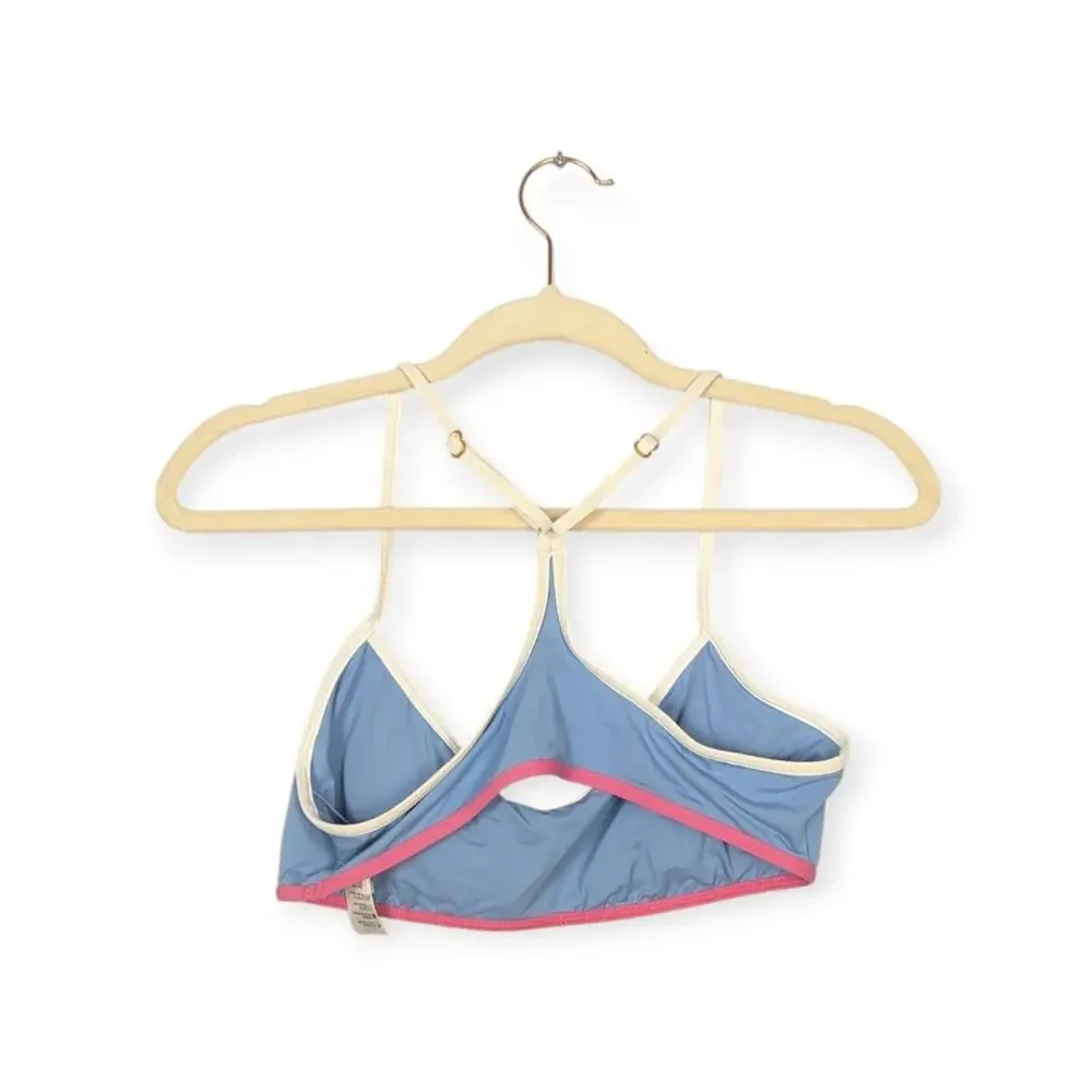L*Space Periwinkle Cream Pink Trim Racerback Bikini Top Size L